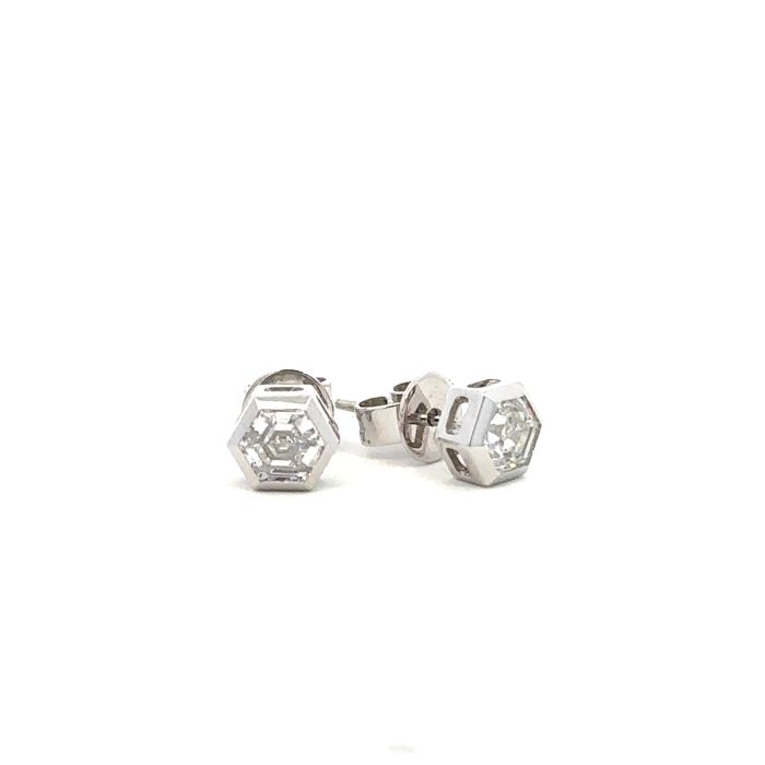 Lab Grown Earrings  0.56   with 0.56  Hexagon Bezel set on 0.75gr 10k WG