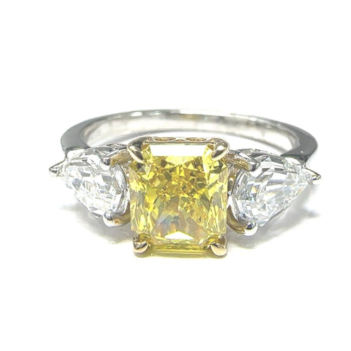 Platinum Lab Grown Diamond  Rings  Yellow Radiant 1.27CT Pear   2D- 1.03CTW 2.30CTW/  4.42GR