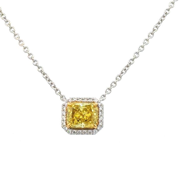 Platinum Lab Grown Diamond  Pendants  Yellow Radiant 1.27CT Round Brilliant   24D- 0.10CTW 1.37CTW/  5.08GR