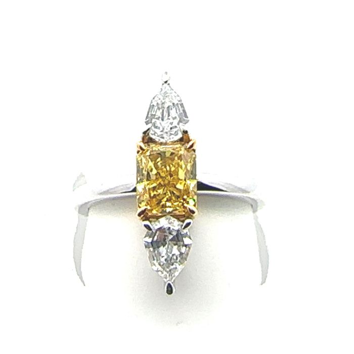 Platinum Lab Grown Diamond  Rings  Yellow Radiant 1.28CT Pear   2D- 1.04CTW 3D  -2.32CTW  5.43GR