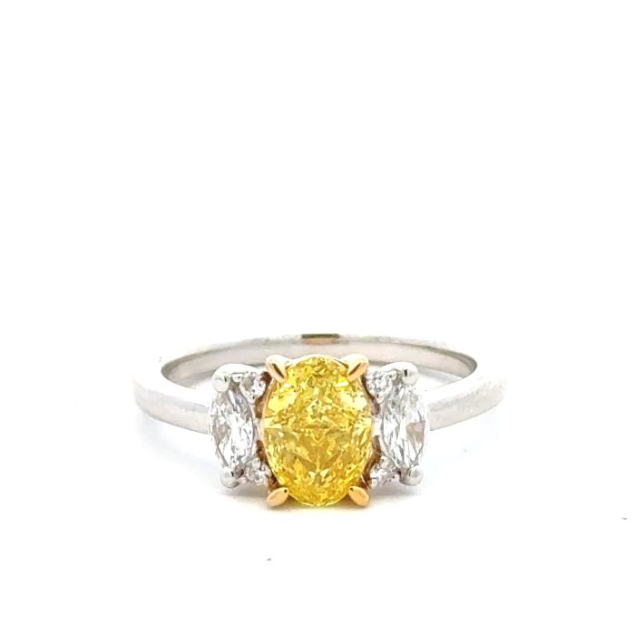 Platinum Lab Grown Diamond  Rings  Yellow Oval 1.37CT Mixed    6D- 0.31CTW 7D  -1.68CTW  4.25GR