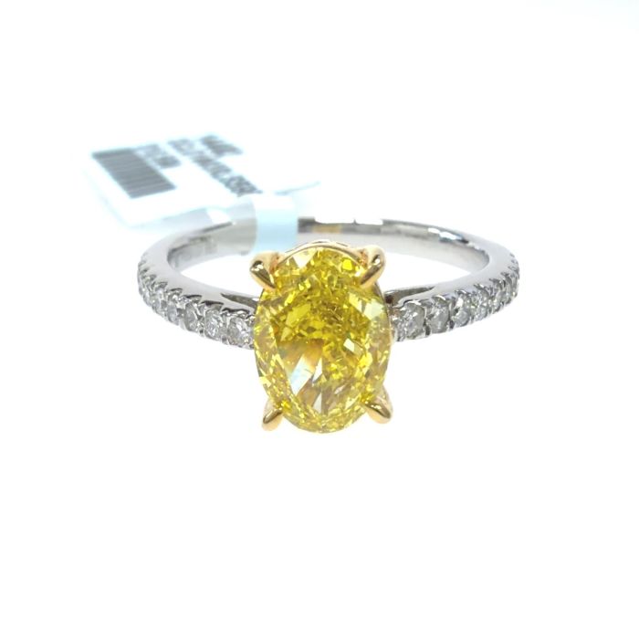 Platinum Lab Grown Diamond Ring Yellow OV 1.45CT RD 46D- 0.21CTW 47D -1.66CTW  3.65GR