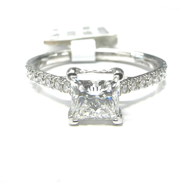 Fireworks Jewelry Rings  1.00   with 0.76  Princess Cut Diamond 0.24  Sides set on 2.48gr 18k WG