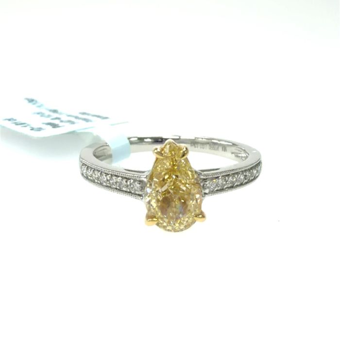 Platinum Lab Grown Diamond Ring Yellow PS 1.01CT RD 14D- 0.12CTW 33D -1.13CTW  3.64GR