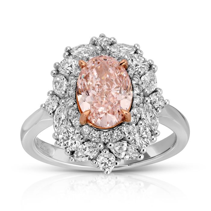Platinum Lab Grown Diamond Ring Pink  VS2 Oval 1.90CT 38D- 1.11CTW 25D  -3.01CTW  Platinum-7.02GR