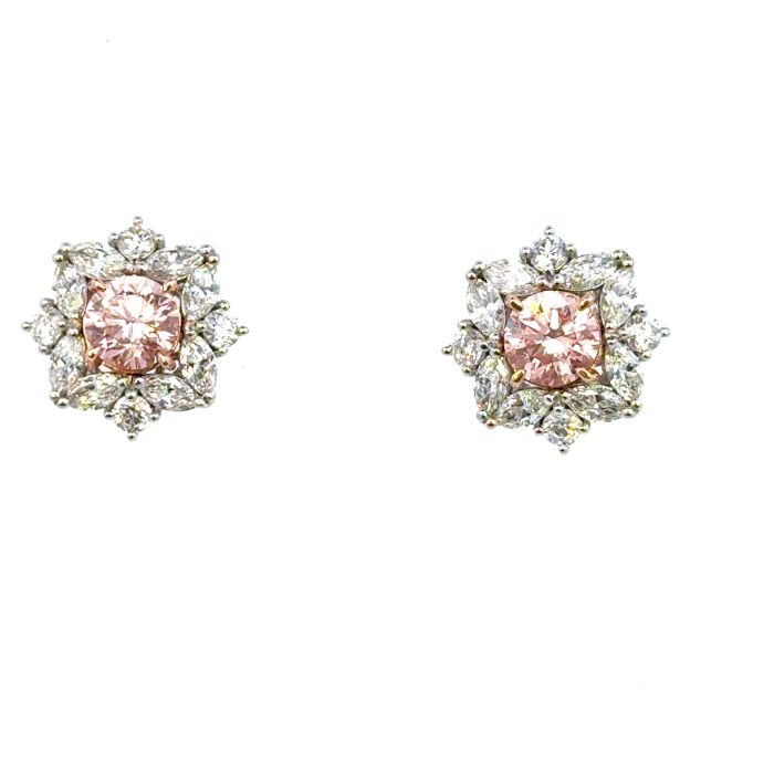 Platinum Lab Grown Diamond  Earrings  Pink Round 1.38CT Mixed    24D- 1.44CTW 25D  -2.82CTW  4.21GR