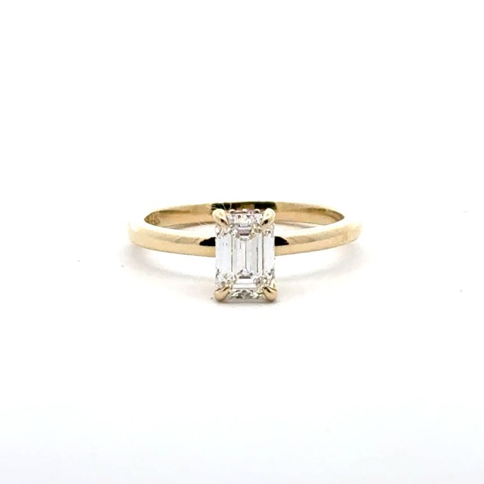 14k YG Lab Grown Diamond  Rings  Emerald 1.01CT Round   24D- 0.07CTW 25D  -1.08CTW  2.77GR