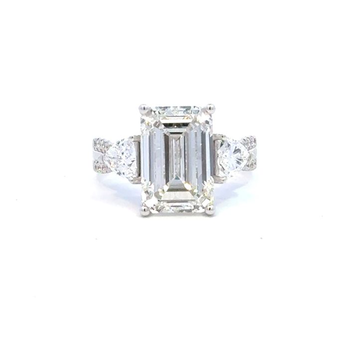 14k WG Lab Grown Diamond  Rings  G  VS2 Emerald Cut 6.54CT Mixed    22D- 1.10CTW 23D  -7.64CTW  4.37GR
