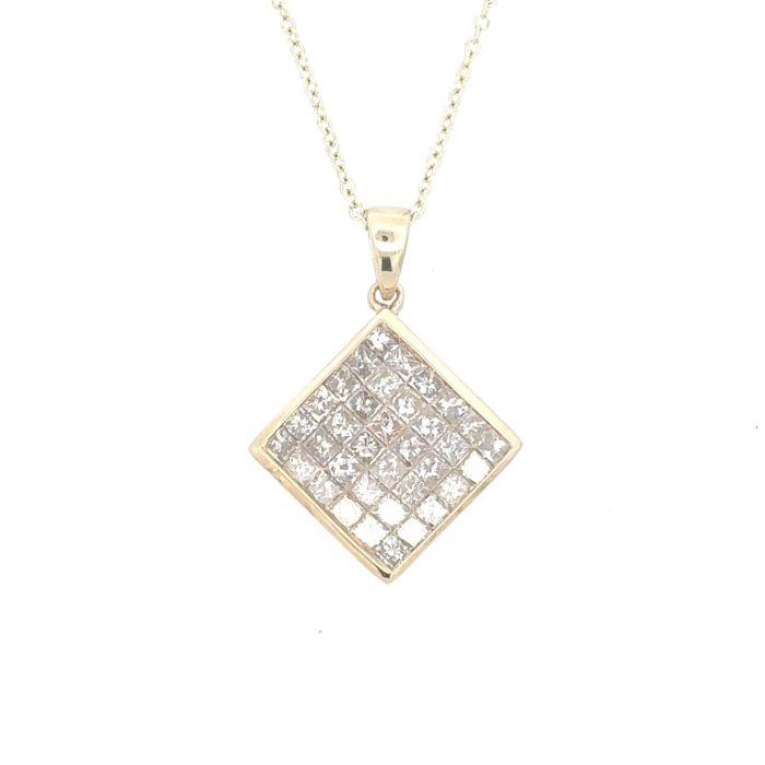 14k YG Diamond  Pendants  Princess Cut  36D  -1.29CTW  1.92GR