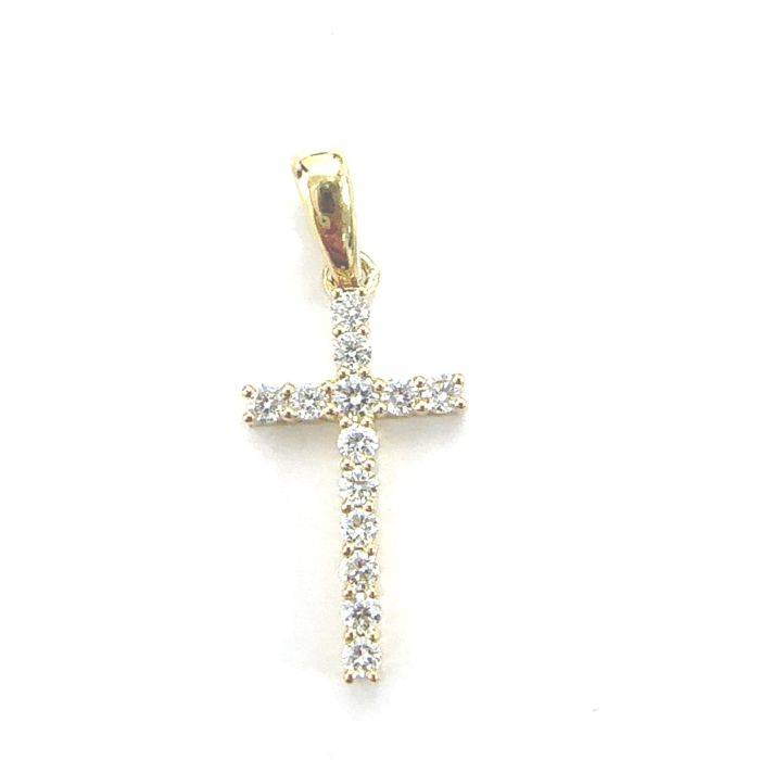 Lab Grown Collection mini Cross Pendant with 13 pcs 0.16 ctw set on 0.43 gr 10k YG 0.47 GW