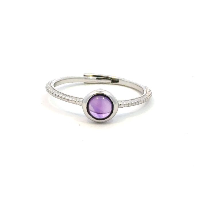 Color Candy Collection Rings with 1 pcs 5MM RD Amethyst set on 1.45 gr SS/14k WG 