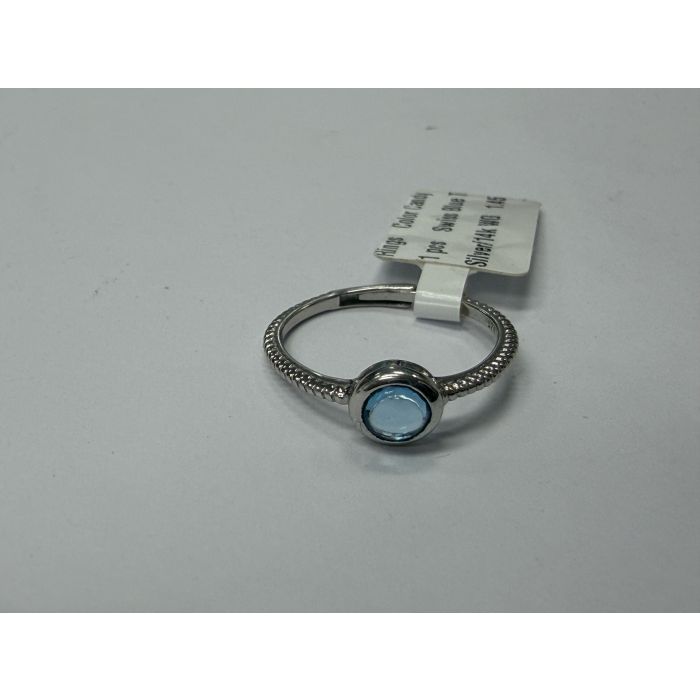 Color Candy Collection Rings with 1 pcs 5MM RD Swiss Blue Topaz set on 1.45 gr SS/14k WG 