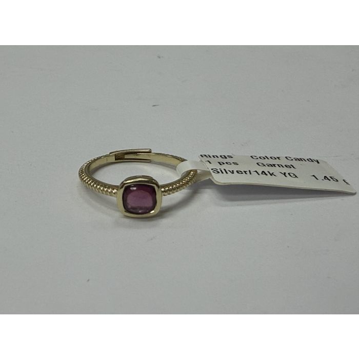 Color Candy Collection Rings with 1 pcs 5MM CU Garnet set on 1.45 gr SS/14k YG 
