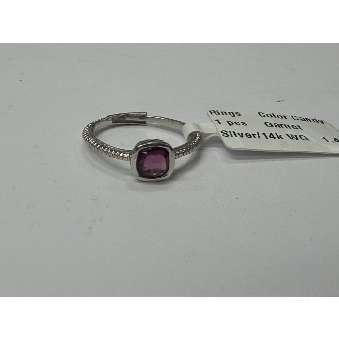 Color Candy Collection Rings with 1 pcs 5MM CU Garnet set on 1.45 gr SS/14k WG 