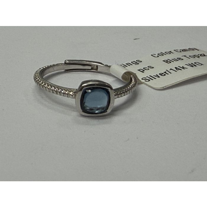 Color Candy Collection Rings with 1 pcs 5MM CU Blue Topaz set on 1.45 gr SS/14k WG 