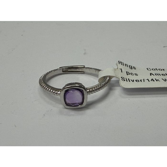 Color Candy Collection Rings with 1 pcs 5MM CU Amethyst set on 1.45 gr SS/14k WG 