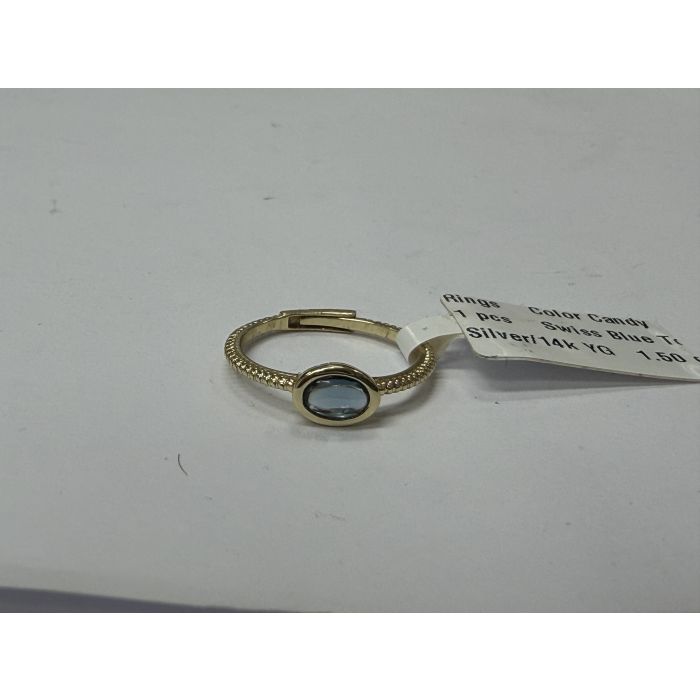 Color Candy Collection Rings with 1 pcs 6X4 OV Swiss Blue Topaz set on 1.5 gr SS/14k YG 