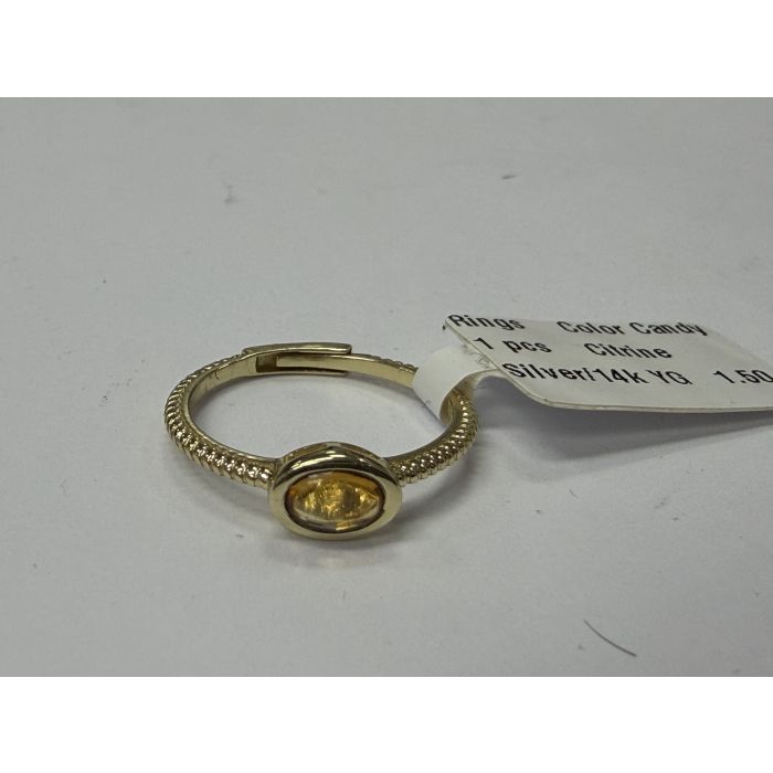 Color Candy Collection Rings with 1 pcs 6X4 OV Citrine set on 1.5 gr SS/14k YG 