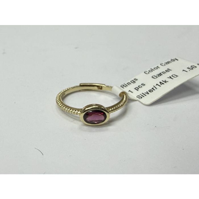 Color Candy Collection Rings with 1 pcs 6X4 OV Garnet set on 1.5 gr SS/14k YG 