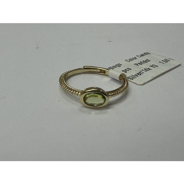 Color Candy Collection Rings with 1 pcs 6X4 OV Peridot set on 1.5 gr SS/14k YG 