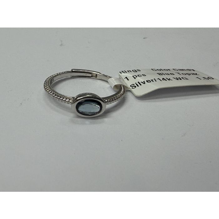 Color Candy Collection Rings with 1 pcs 6X4 OV Blue Topaz set on 1.5 gr SS/14k WG 