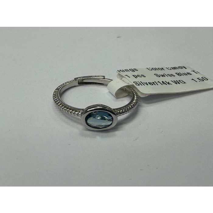 Color Candy Collection Rings with 1 pcs 6X4 OV Swiss Blue Topaz set on 1.5 gr SS/14k WG 
