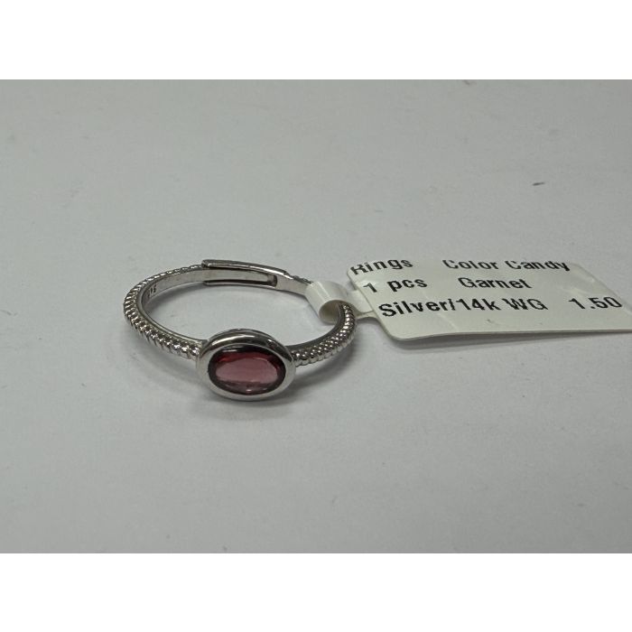 Color Candy Collection Rings with 1 pcs 6X4 OV Garnet set on 1.5 gr SS/14k WG 