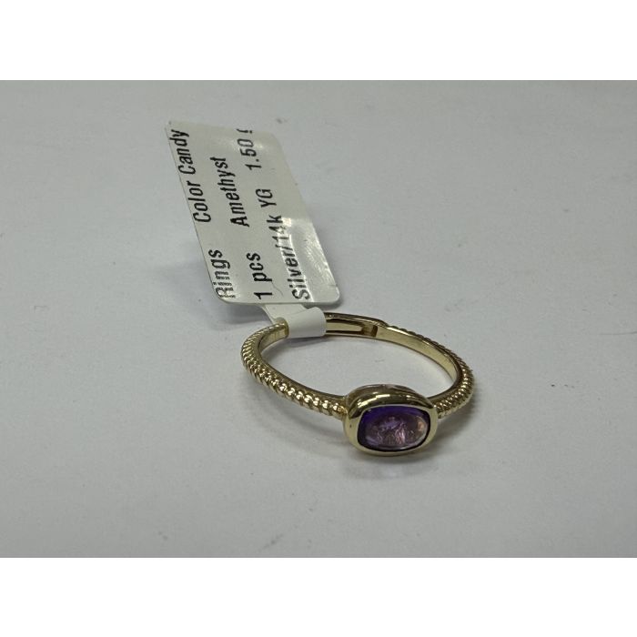 Color Candy Collection Rings with 1 pcs 6X4 CU Amethyst set on 1.5 gr SS/14k YG 