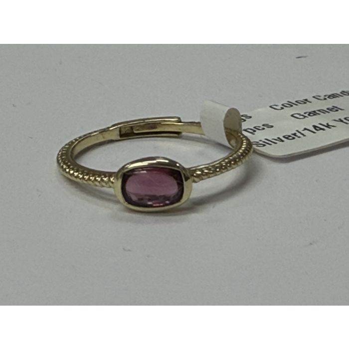 Color Candy Collection Rings with 1 pcs 6X4 CU Garnet set on 1.5 gr SS/14k YG 