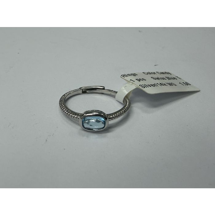Color Candy Collection Rings with 1 pcs 6X4 CU Swiss Blue Topaz set on 1.5 gr SS/14k WG 