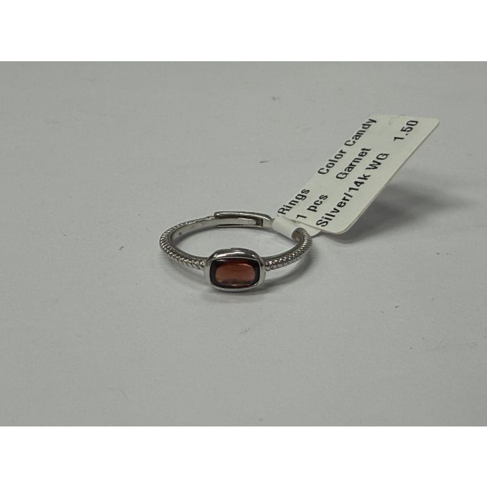 Color Candy Collection Rings with 1 pcs 6X4 CU Garnet set on 1.5 gr SS/14k WG 