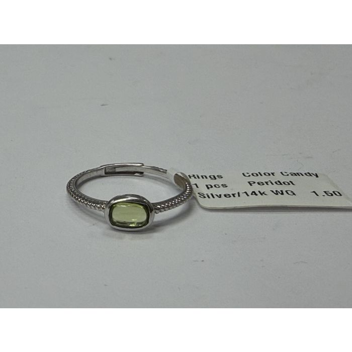 Color Candy Collection Rings with 1 pcs 6X4 CU Peridot set on 1.5 gr SS/14k WG 