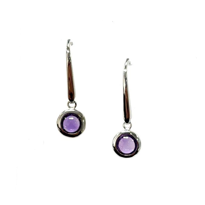 Color Candy Collection Earrings with 2 pcs 5MM RD Amethyst set on 1.45 gr SS/14k WG 