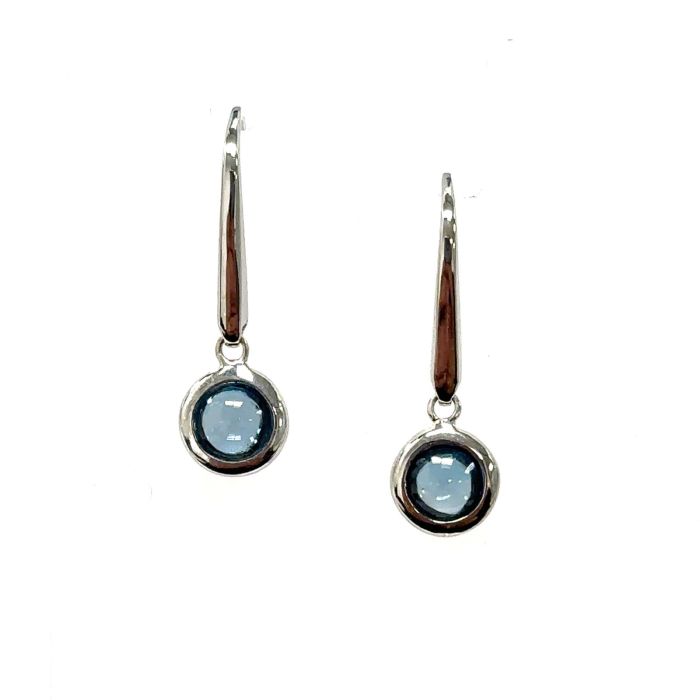 Color Candy Collection Earrings with 2 pcs 5MM RD Blue Topaz set on 1.45 gr SS/14k WG 