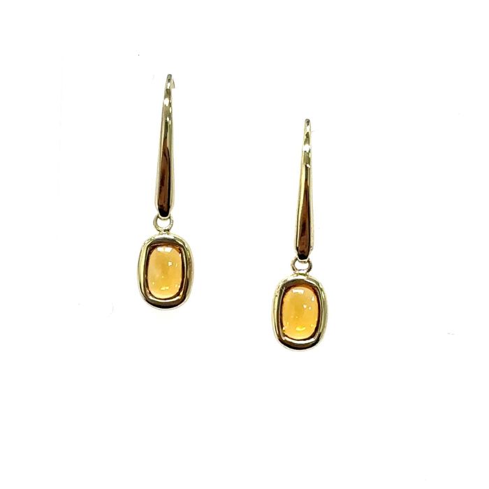 Color Candy Collection Earrings with 2 pcs 6X4 CU Citrine set on 1.55 gr SS/14k YG 
