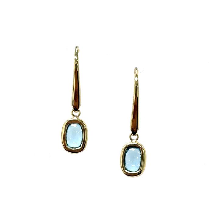 Color Candy Collection Earrings with 2 pcs 6X4 CU Swiss Blue Topaz set on 1.55 gr SS/14k YG 