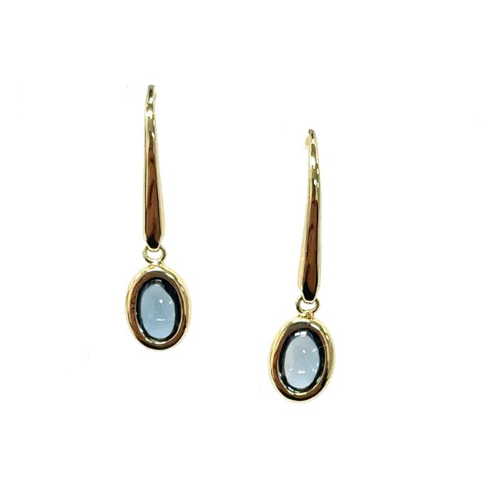 Color Candy Collection Earrings with 2 pcs 6X4 OV Blue Topaz set on 1.55 gr SS/14k YG 