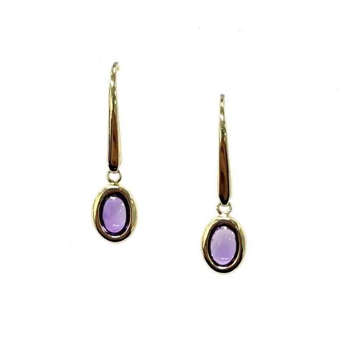 Color Candy Collection Earrings with 2 pcs 6X4 OV Amethyst set on 1.55 gr SS/14k YG 