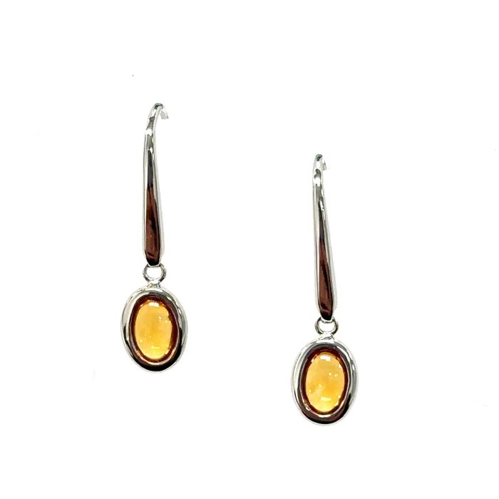 Color Candy Collection Earrings with 2 pcs 6X4 OV Citrine set on 1.55 gr SS/14k WG 