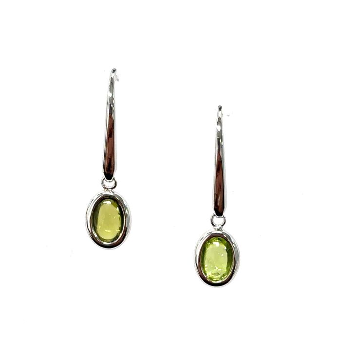 Color Candy Collection Earrings with 2 pcs 6X4 OV Peridot set on 1.55 gr SS/14k WG 