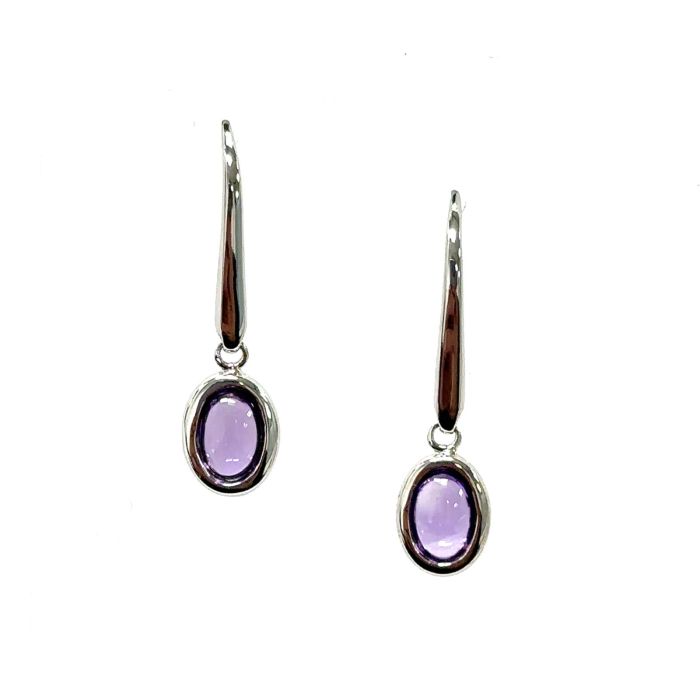 Color Candy Collection Earrings with 2 pcs 6X4 OV Amethyst set on 1.55 gr SS/14k WG 
