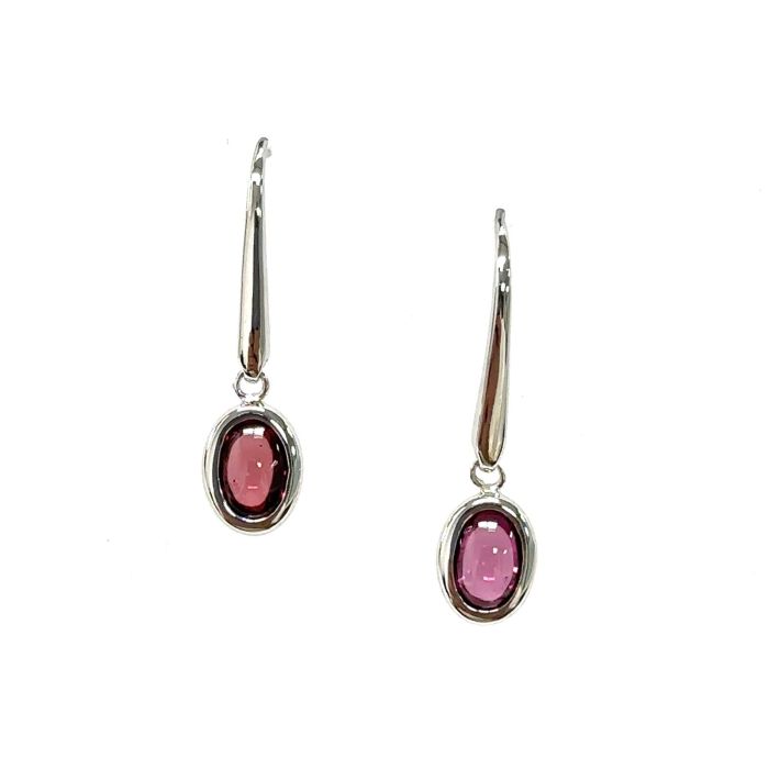 Color Candy Collection Earrings with 2 pcs 6X4 OV Garnet set on 1.55 gr SS/14k WG 