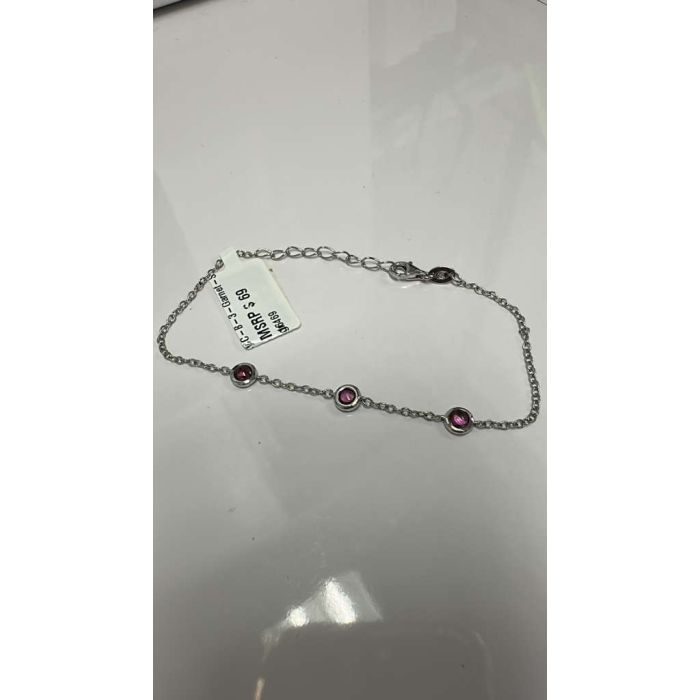 Color Candy Collection Bracelet with 3 pcs 4.5MM RD Garnet set on 2.35 gr SS/14k WG 