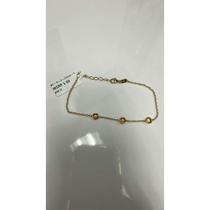 Color Candy Collection Bracelet with 3 pcs 4MM RD Citrine set on 2.5 gr SS/14k YG 