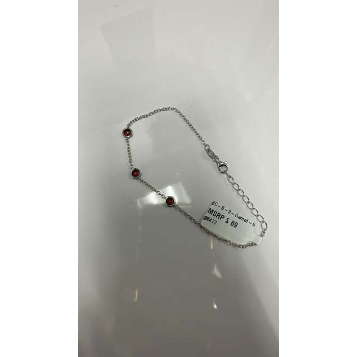 Color Candy Collection Bracelet with 3 pcs 4MM RD Garnet set on 2.5 gr SS/14k WG 