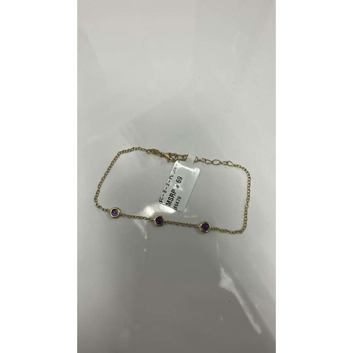 Color Candy Collection Bracelet with 3 pcs 6X4 OV Amethyst set on 2.5 gr SS/14k YG 