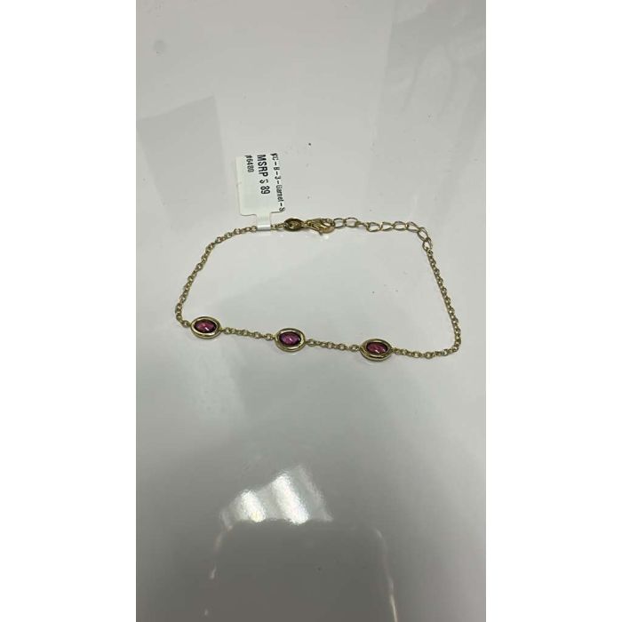 Color Candy Collection Bracelet with 3 pcs 6X4 OV Garnet set on 2.5 gr SS/14k YG 