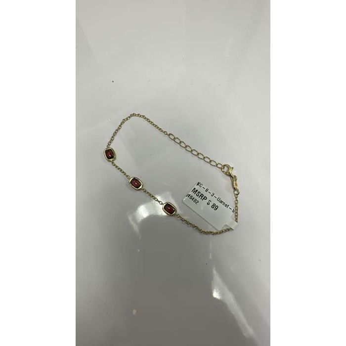 Color Candy Collection Bracelet with 3 pcs 6X4 CU Garnet set on 2.4 gr SS/14k YG 