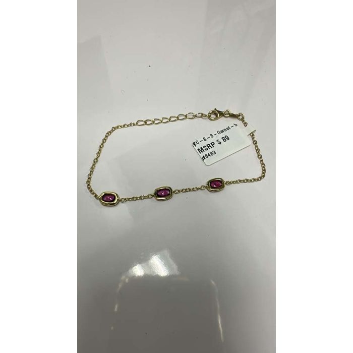 Color Candy Collection Bracelet with 3 pcs 6X4 CU Garnet set on 2.4 gr SS/14k YG 