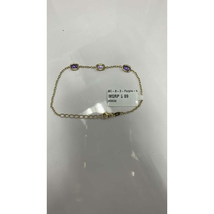 Color Candy Collection Bracelet with 3 pcs 6X4 CU Amethyst set on 2.4 gr SS/14k YG 